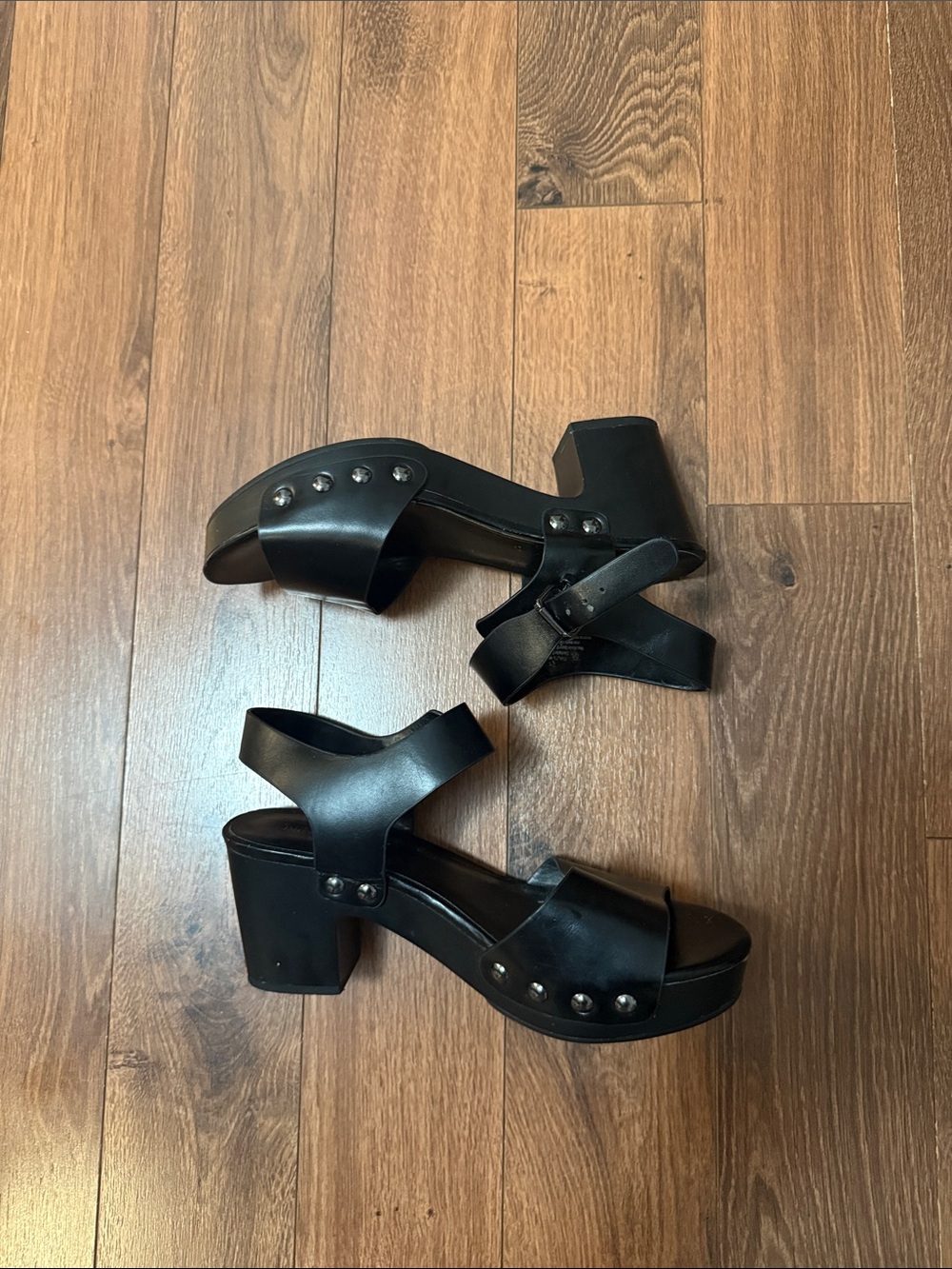 Black Studded Platform Heeled Sandals